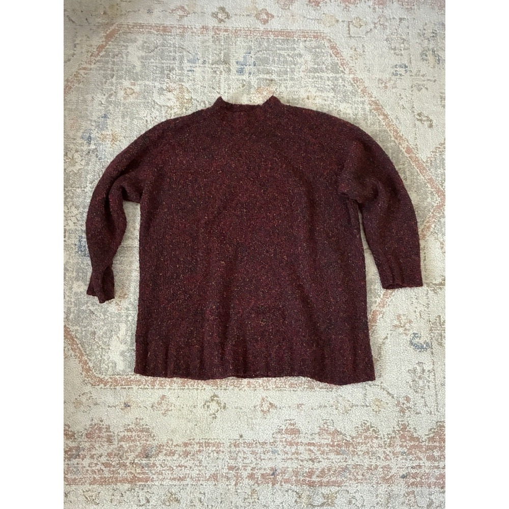 Erika II Co VTG Oversized Sweater Burgundy Marled Knit Mock Neck Goblincore M/L